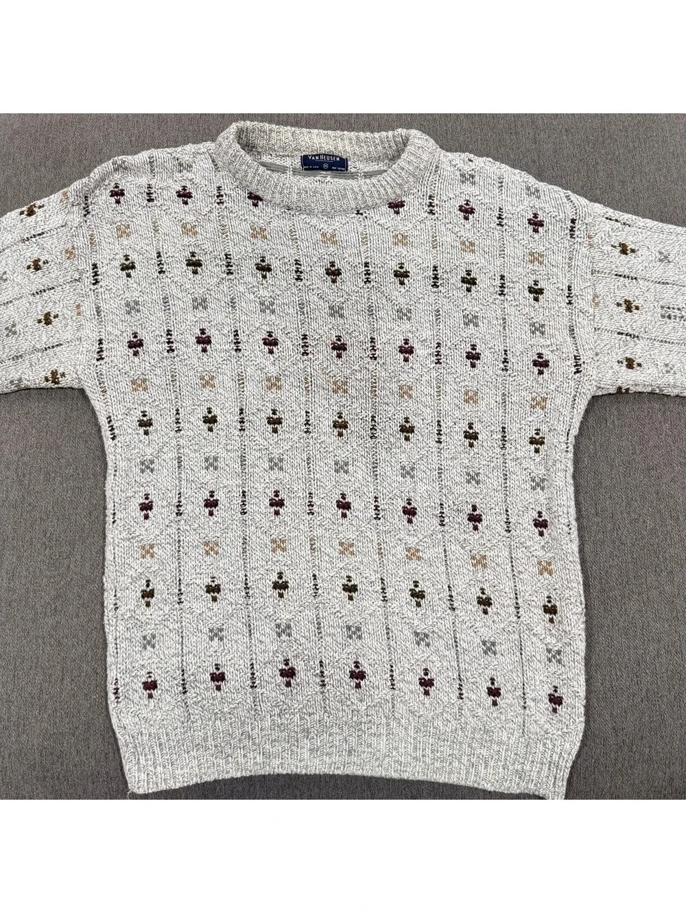 Y2K Vintage Van Heusen Sweater Mens M USA Cotton Fisherman Grandpa Knit